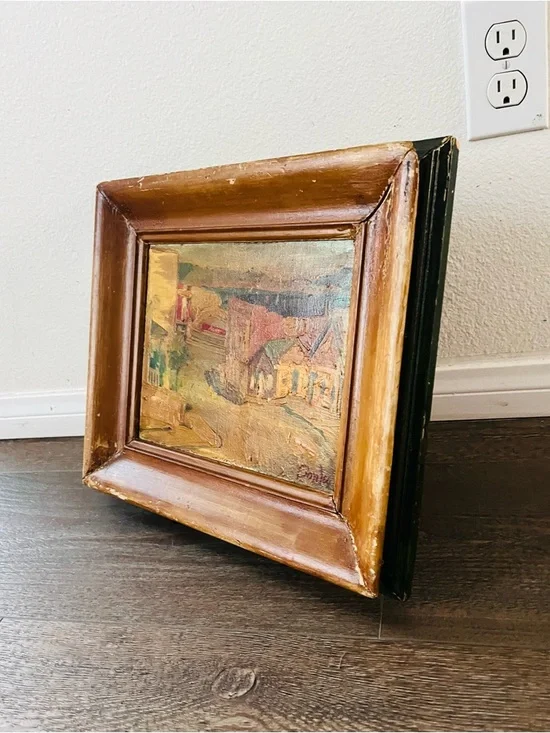 Vintage Original Oil Painting Of A City Landscape Signed “Donley” Wooden Frame - Picture 8 of 15